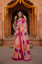 Load image into Gallery viewer, Women's Linen Printed Saree With Unstitched Blouse 5.5Mtr (Orange)
