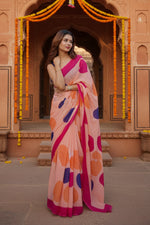 Load image into Gallery viewer, Women's Linen Printed Saree With Unstitched Blouse 5.5Mtr (Orange)
