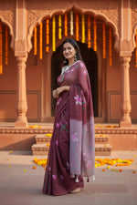Load image into Gallery viewer, Women's Linen Printed Saree With Unstitched Blouse 5.5Mtr (Brown)
