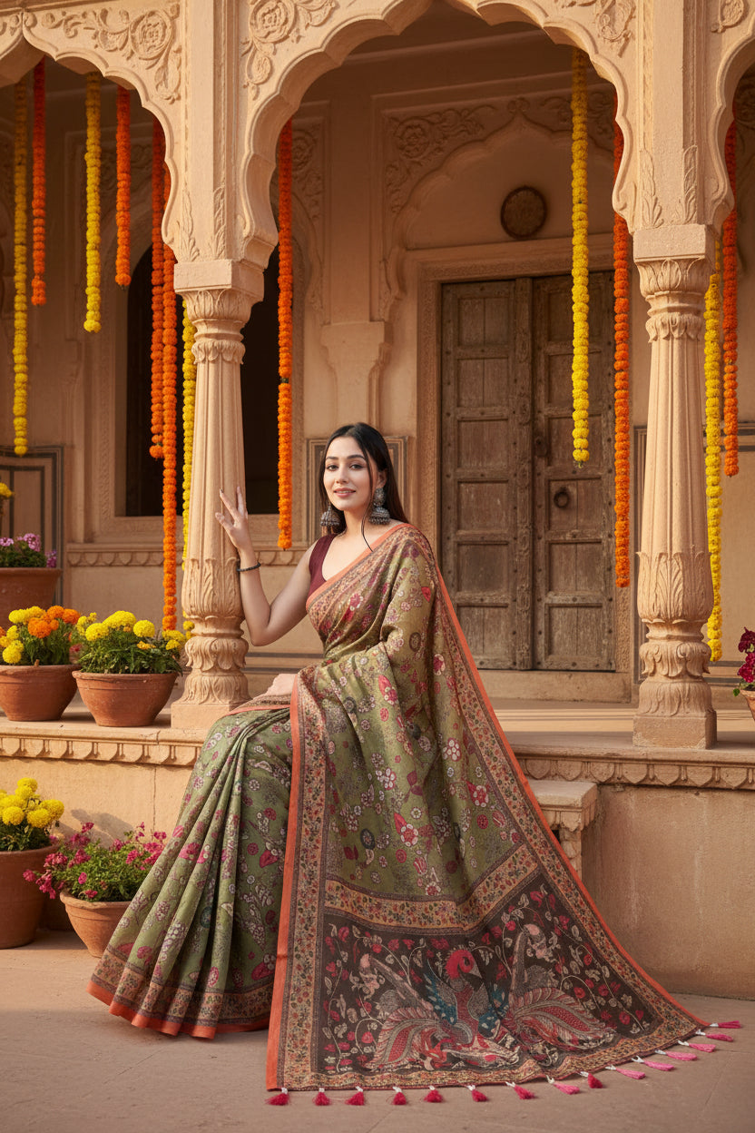 Pid 65165 women s linen printed saree with unstitched blouse 5 5 mtr sea green 1 1000x1000