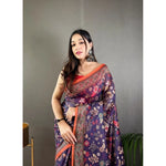 Load image into Gallery viewer, Women's Linen Printed Saree With Unstitched Blouse 5.5Mtr (Blue)
