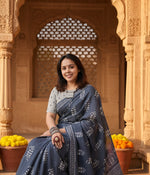 Load image into Gallery viewer, Women's Linen Printed Saree With Unstitched Blouse 5.5Mtr (Grey)
