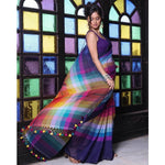 Load image into Gallery viewer, Women's Linen Printed Saree With Unstitched Blouse 5.5Mtr (Navy)
