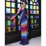 Load image into Gallery viewer, Women's Linen Printed Saree With Unstitched Blouse 5.5Mtr (Navy)
