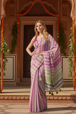 Load image into Gallery viewer, Women's Linen Printed Saree With Unstitched Blouse 5.5Mtr (Pink)
