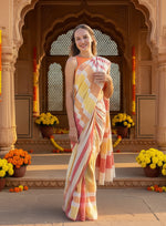 Load image into Gallery viewer, Women's Linen Printed Saree With Unstitched Blouse 5.5Mtr (Yellow)
