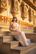 Load image into Gallery viewer, Women's Linen Printed Saree With Unstitched Blouse 5.5Mtr (Yellow)
