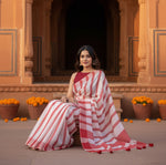 Load image into Gallery viewer, Women's Linen Printed Saree With Unstitched Blouse 5.5Mtr (Red)
