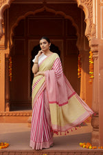 Load image into Gallery viewer, Women's Linen Printed Saree With Unstitched Blouse 5.5Mtr (Yellow)
