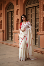 Load image into Gallery viewer, Women's Linen Printed Saree With Unstitched Blouse 5.5Mtr (White)
