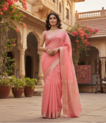 Load image into Gallery viewer, Women's Cotton Printed Saree With Unstitched Blouse 5.5Mtr (Coral Pink)
