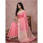 Load image into Gallery viewer, Women's Cotton Printed Saree With Unstitched Blouse 5.5Mtr (Coral Pink)
