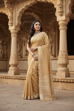 Load image into Gallery viewer, Women's Cotton Printed Saree With Unstitched Blouse 5.5Mtr (Golden)
