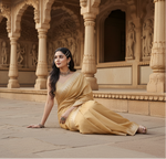 Load image into Gallery viewer, Women's Cotton Printed Saree With Unstitched Blouse 5.5Mtr (Golden)
