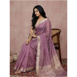 Load image into Gallery viewer, Women's Cotton Printed Saree With Unstitched Blouse 5.5Mtr (Purple)
