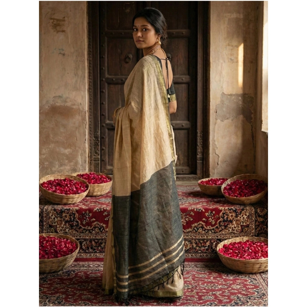 Women's cotton printed saree with unstitched blouse 5