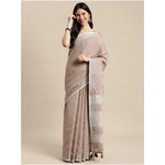 Load image into Gallery viewer, Women's Linen Cotton Printed Saree With Unstitched Blouse 5.5Mtr (Beige)
