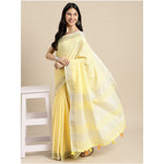 Load image into Gallery viewer, Women's Linen Cotton Printed Saree With Unstitched Blouse 5.5Mtr (Yellow)
