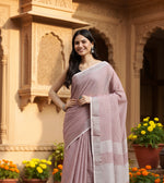 Load image into Gallery viewer, Women's Linen Cotton Printed Saree With Unstitched Blouse 5.5Mtr (Purple)

