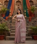 Load image into Gallery viewer, Women's Linen Cotton Printed Saree With Unstitched Blouse 5.5Mtr (Purple)

