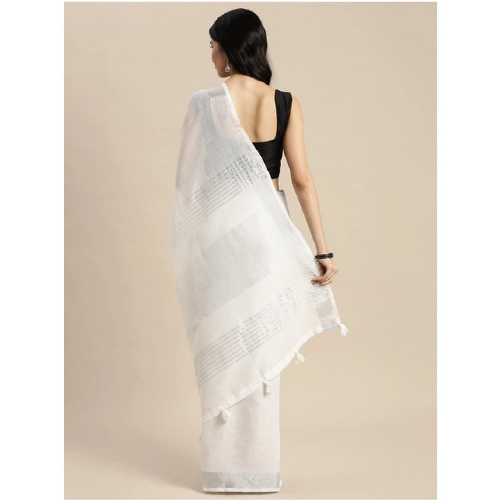 Women's linen cotton printed saree with unstitched blouse 5