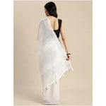 Load image into Gallery viewer, Women's Linen Cotton Printed Saree With Unstitched Blouse 5.5Mtr (White)

