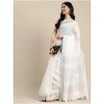 Load image into Gallery viewer, Women's Linen Cotton Printed Saree With Unstitched Blouse 5.5Mtr (White)
