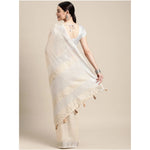 Load image into Gallery viewer, Women's Linen Cotton Printed Saree With Unstitched Blouse 5.5Mtr (Cream)
