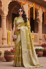 Load image into Gallery viewer, Women's Linen Cotton Printed Saree With Unstitched Blouse 5.5Mtr (Mustrad)
