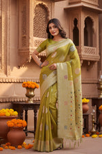 Load image into Gallery viewer, Women's Linen Cotton Printed Saree With Unstitched Blouse 5.5Mtr (Mustrad)

