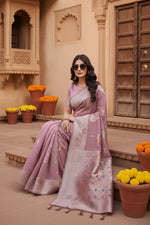 Load image into Gallery viewer, Women's Linen Cotton Printed Saree With Unstitched Blouse 5.5Mtr (Purple)
