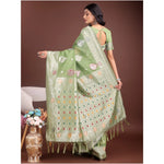 Load image into Gallery viewer, Women's Linen Cotton Printed Saree With Unstitched Blouse 5.5Mtr (Light Green)
