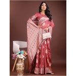Load image into Gallery viewer, Women's Linen Cotton Printed Saree With Unstitched Blouse 5.5Mtr (Pink)
