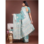 Load image into Gallery viewer, Women's Linen Cotton Printed Saree With Unstitched Blouse 5.5Mtr (Sea Green)
