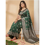 Load image into Gallery viewer, Women's Silk Blend Printed Saree With Unstitched Blouse 5.5Mtr (Dark Green)
