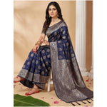 Load image into Gallery viewer, Women's Silk Blend Printed Saree With Unstitched Blouse 5.5Mtr (Navy Blue)
