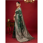 Load image into Gallery viewer, Women's Silk Blend Printed Saree With Unstitched Blouse 5.5Mtr (Dark Green)
