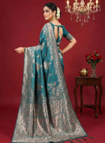 Load image into Gallery viewer, Women's Silk Blend Printed Saree With Unstitched Blouse 5.5Mtr (Sea Green)
