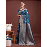 Load image into Gallery viewer, Women's Banarasi Silk Printed Saree With Unstitched Blouse 5.5Mtr (Teal Blue)
