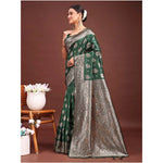Load image into Gallery viewer, Women's Banarasi Silk Printed Saree With Unstitched Blouse 5.5Mtr (Dark Green)
