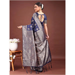 Load image into Gallery viewer, Women's Banarasi Silk Printed Saree With Unstitched Blouse 5.5Mtr (Navy Blue)

