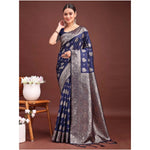 Load image into Gallery viewer, Women's Banarasi Silk Printed Saree With Unstitched Blouse 5.5Mtr (Navy Blue)
