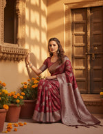 Load image into Gallery viewer, Women's Banarasi Silk Printed Saree With Unstitched Blouse 5.5Mtr (Maroon)
