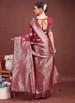 Load image into Gallery viewer, Women's Banarasi Silk Printed Saree With Unstitched Blouse 5.5Mtr (Maroon)
