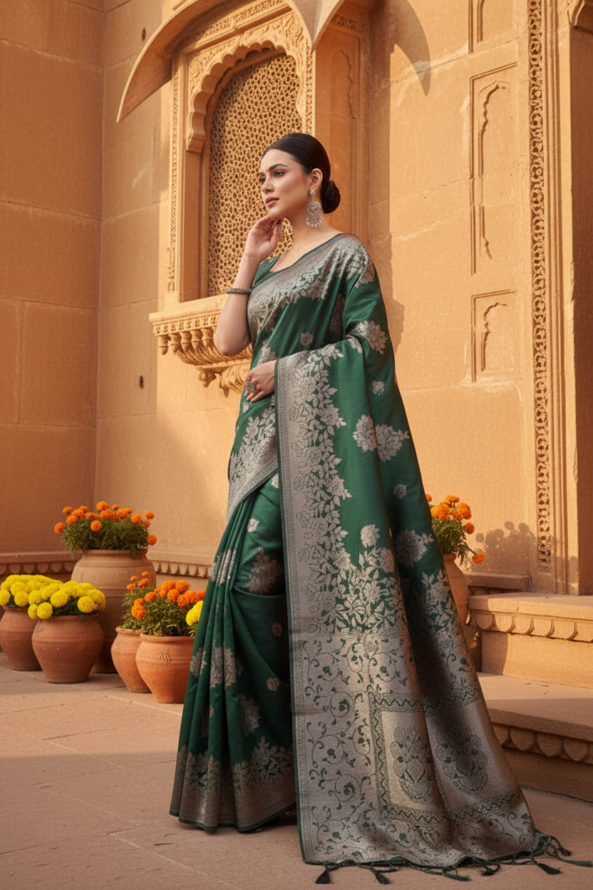 Pid 65261 women s banarasi silk printed saree with unstitched blouse 5 5 mtr dark green 1 1000x1000_1