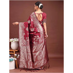 Load image into Gallery viewer, Women's Banarasi Silk Printed Saree With Unstitched Blouse 5.5Mtr (Maroon)

