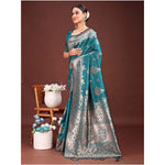 Load image into Gallery viewer, Women's Banarasi Silk Printed Saree With Unstitched Blouse 5.5Mtr (Sea Green)
