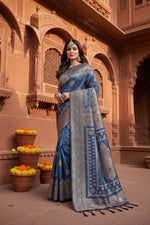 Load image into Gallery viewer, Women's Silk Blend Printed Saree With Unstitched Blouse 5.5Mtr (Sky Blue)
