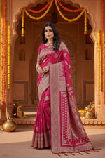 Load image into Gallery viewer, Women's Silk Blend Printed Saree With Unstitched Blouse 5.5Mtr (Magenta)
