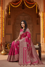 Load image into Gallery viewer, Women's Silk Blend Printed Saree With Unstitched Blouse 5.5Mtr (Magenta)
